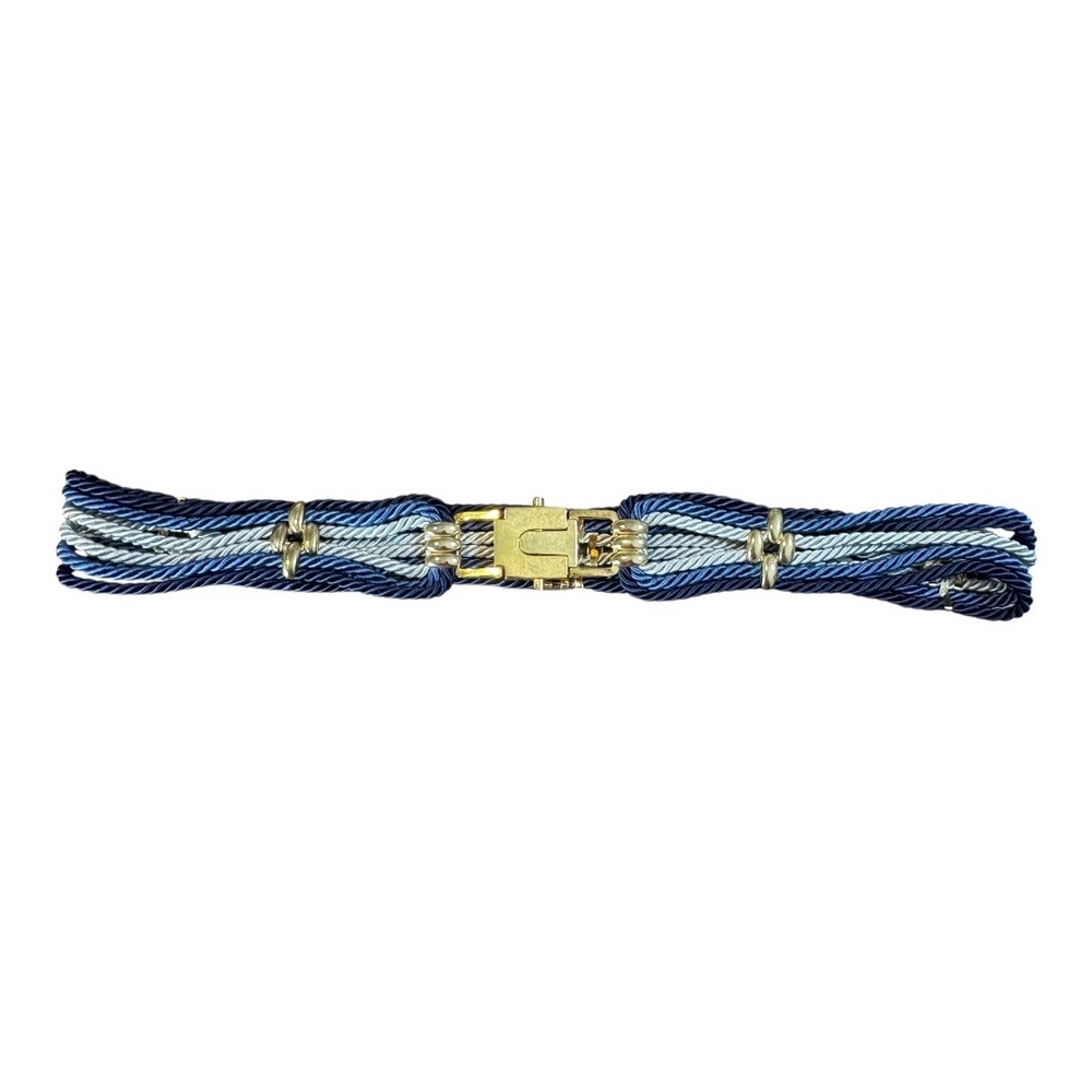 Vintage Womens Braided Rope Belt Blue Gold Hardware Accent Waist Belt‎